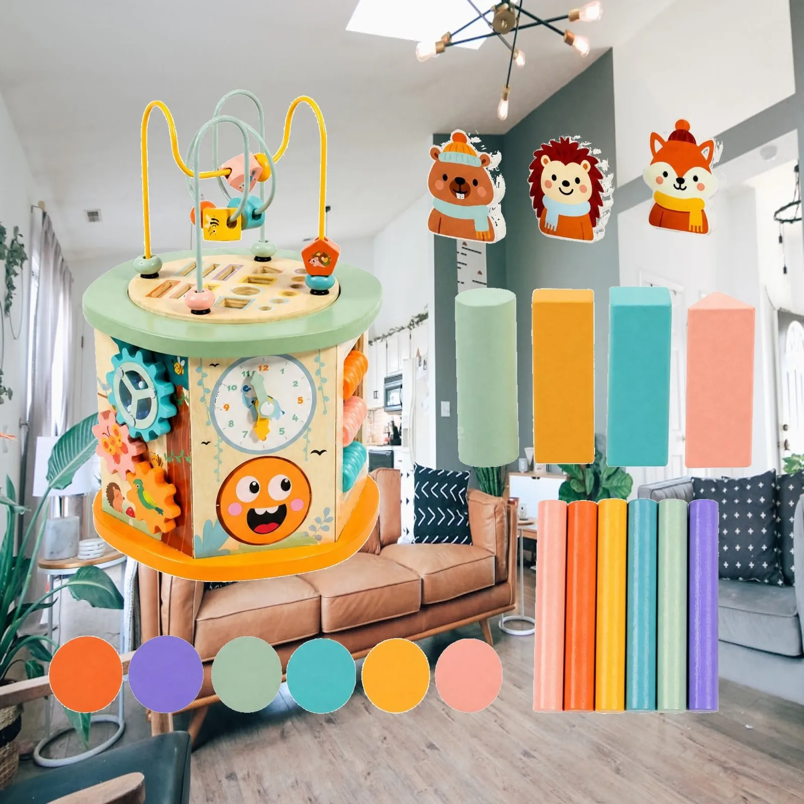 Multifunctional Montessori Activity Cube Toy for Children 3 to 5 with Clock Face and Shape Games