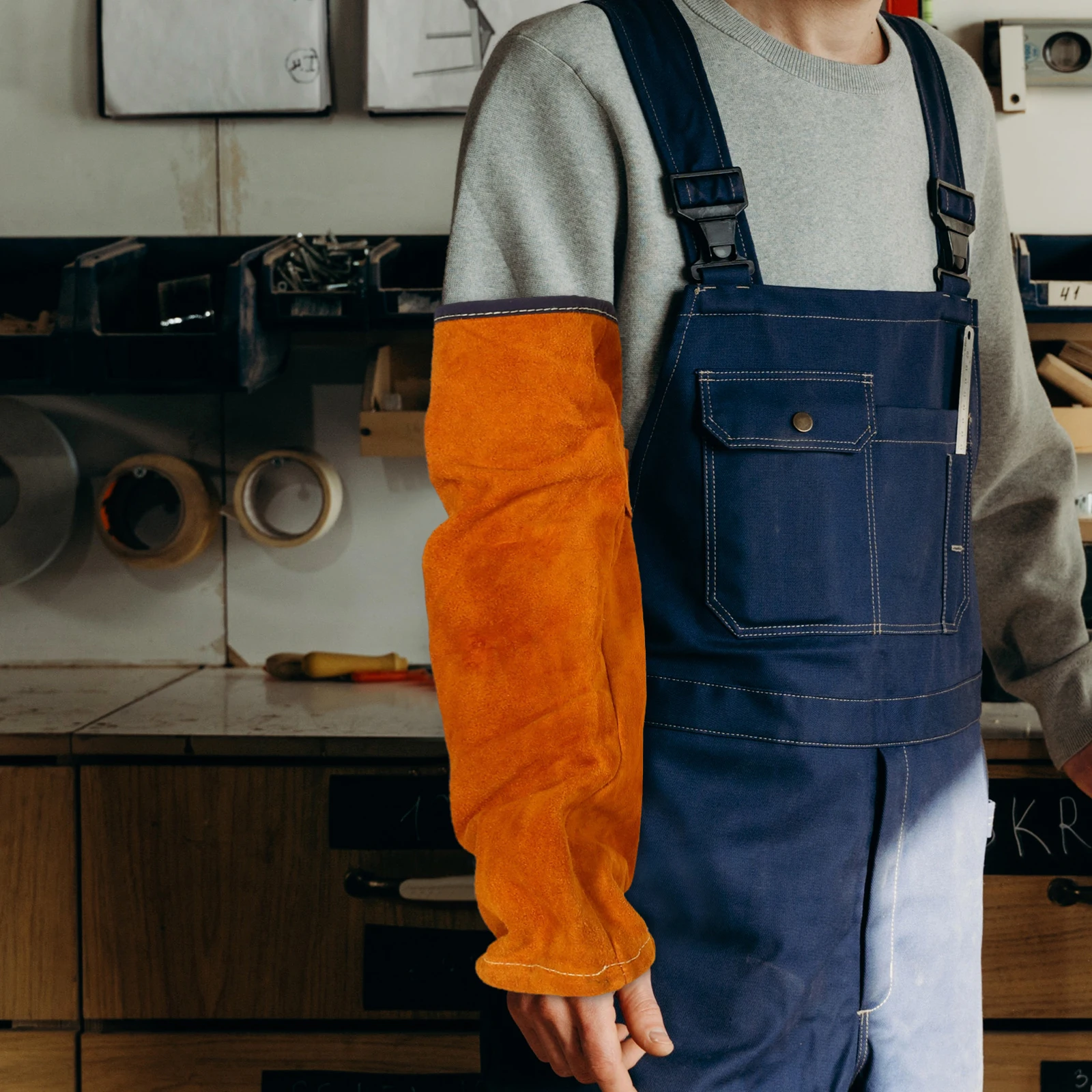 

Comfortable Elastic Cuff Cowhide Welding Arm Sleeves Extended Protection Against Sparks Burns Versatile Use Forearm Protectors