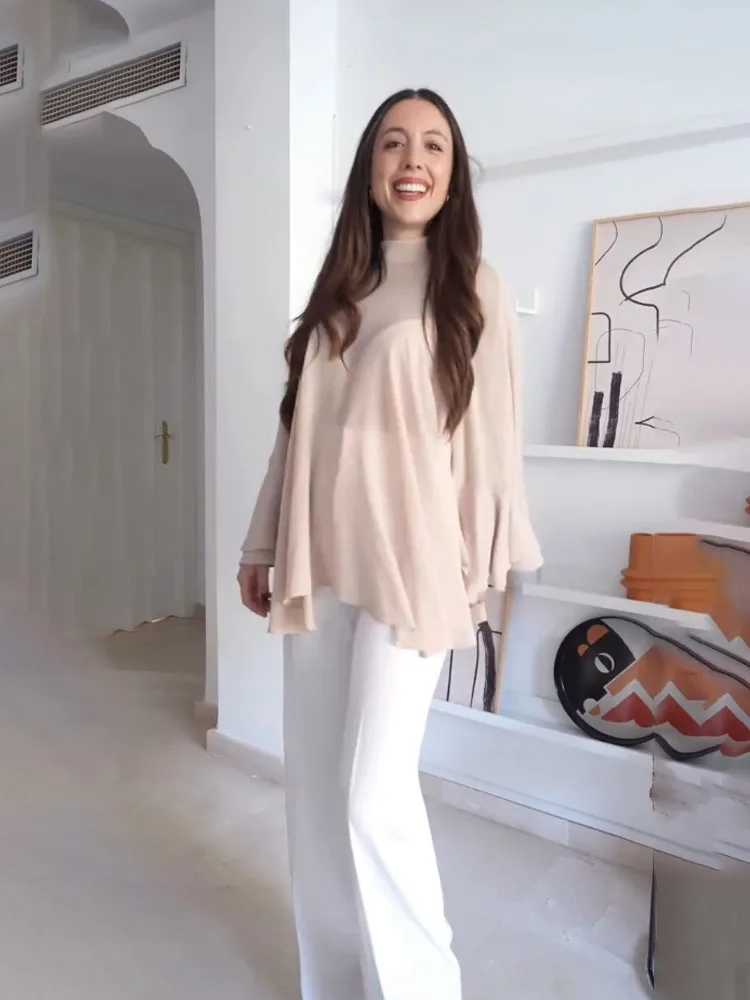 HH Vrouw Herfst Mode Casual Woon-werkverkeer Tops Vrouwelijke Lange Mouwen Ronde Hals Garen Geplooide Gelaagde Trim Veelzijdige Elegante Tops