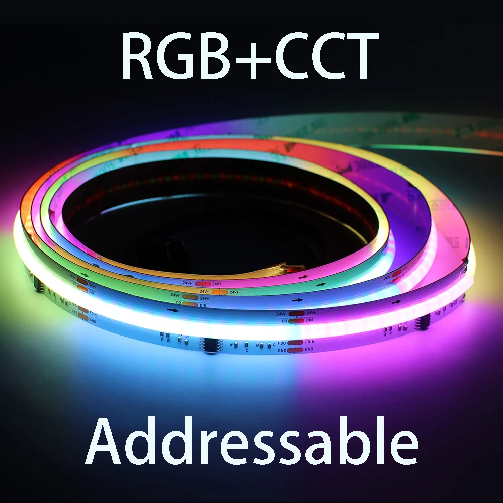 

Адресная светодиодная лента RGB + CCT COB, 24 В постоянного тока, 15 мм SPI RGB + W, умная лента для домашнего декора, вечеринки, 840 светодиодов/м
