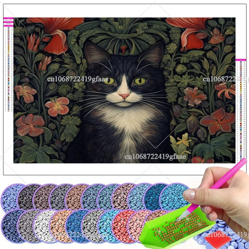 Kit di pittura diamante 5D con fiori di gatto, trapano completo, strass, fiori, diamanti, punti, artigianato, mosaico, ricamo a punto croce