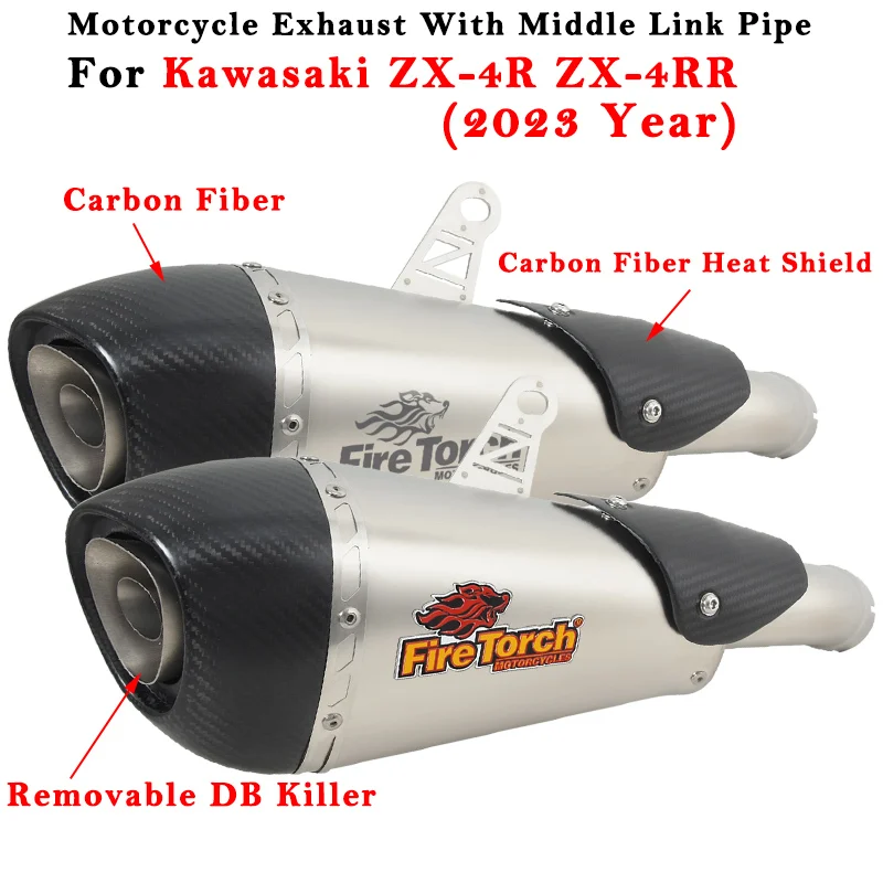 

Motorcycle Exhaust With Middle Link Pipe Escape System Modified Muffler DB Killer Tube For KAWASAKI ZX-4R ZX-4RR ZX 4R 4RR 2023