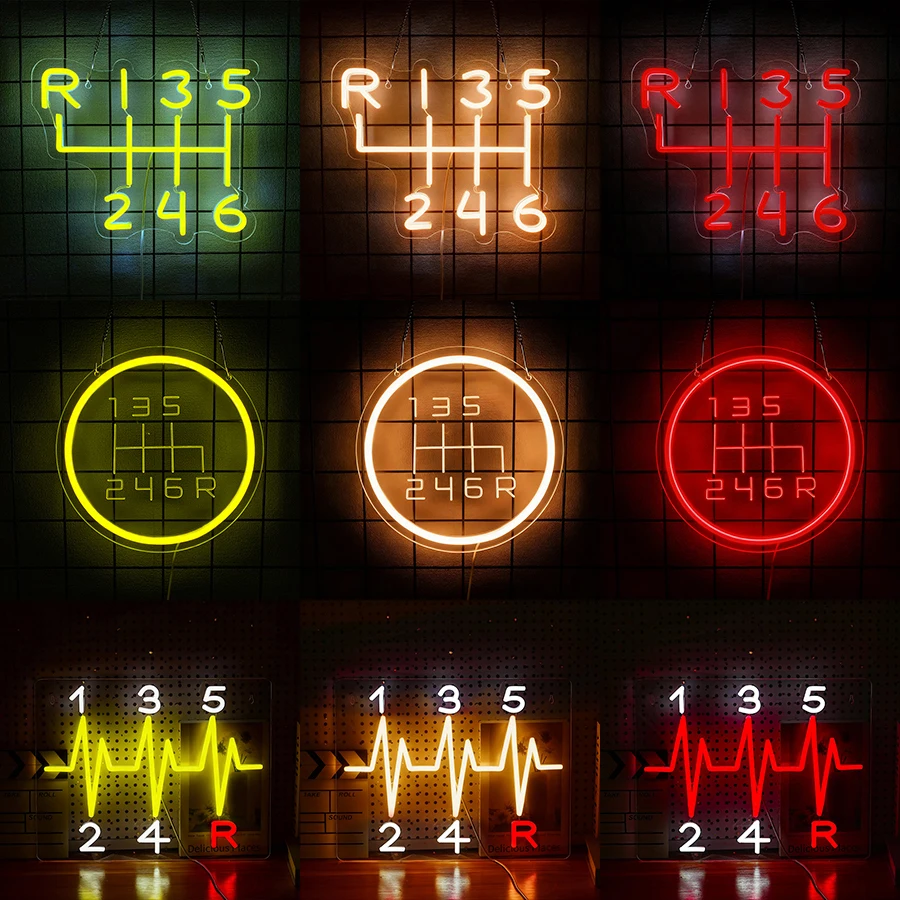 Gear Shift Neon Sign,LED Car Gearbox Neon Lights for Garage Decor,Auto Room,Man Cave,Auto Repair Workshop Wall Dcor,Gift for Dad