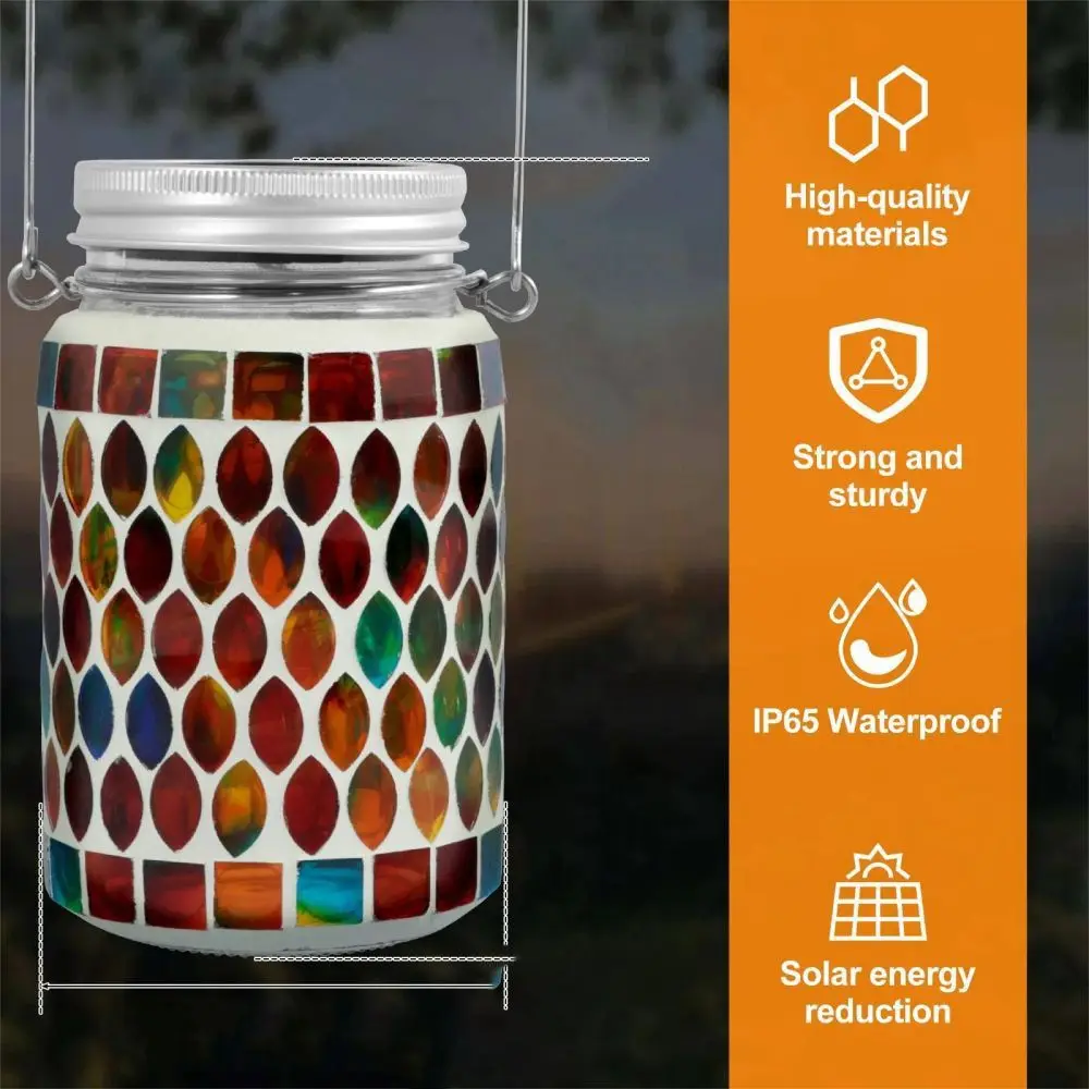 Bohemian Style Glass Mosaic Solar Hanging Lanterns Waterproof Creative Lawn Lamp Jar Portable Night Light Outdoor