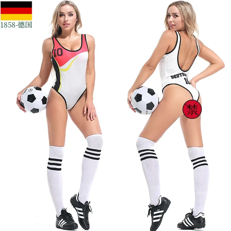 Sexy One-piece Lingerie Fantasy Football Soccer Cheerleader Porno Underwear Teddies Bodysuits Erotic Costume Cosplay view 4