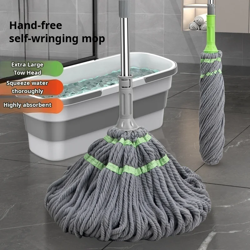 Household hand wash-free mop self-twisting water-squeezing retractable lazy spin mop fiber absorbent watert elescopic magic mop