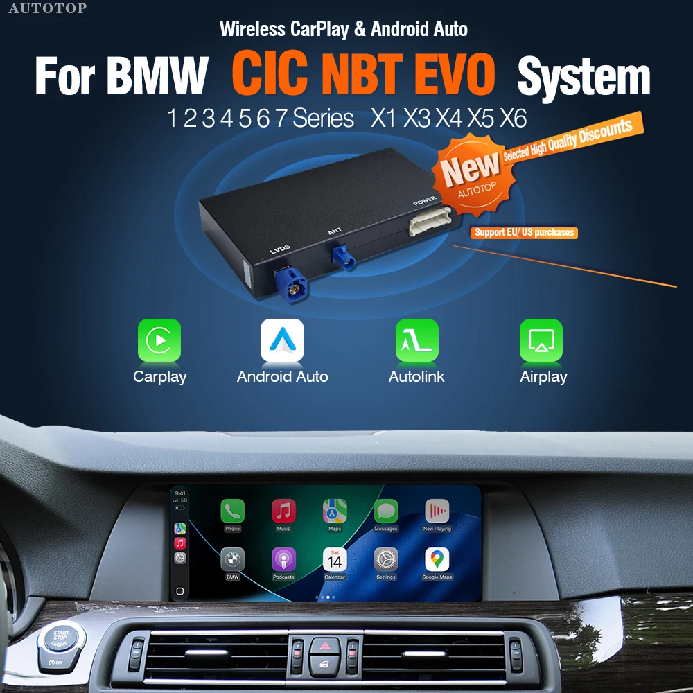 AUTOTOP CarPlay sans fil Android pour BMW NBT CIC EVO 1 2 3 4 5 Series X1 X3 X4 X5 X6 F56 F15 F16 F25 F26 F48 F10 F22 F20 F30 E60