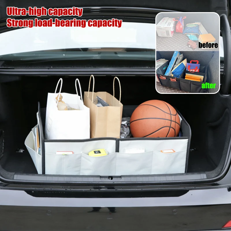 Collapsible Car Trunk Storage Organizer Foldable Waterproof Multi Compartment Car Organizer Fits For All Cars, SUVs, Vans