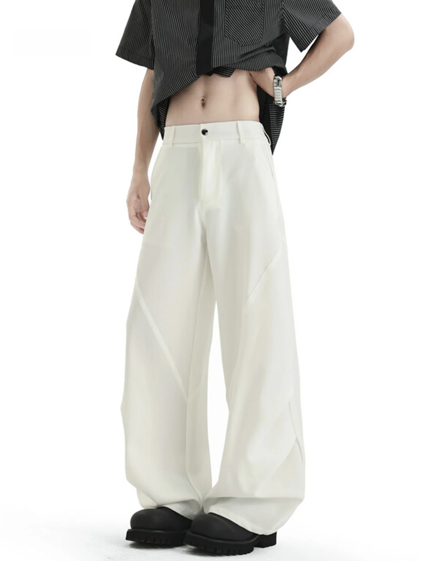 

American Sle Men's Summer Thin Loose Straight Leg Pants Wmnm Casual Trousers with Knife Pleats And Wide Leg Design