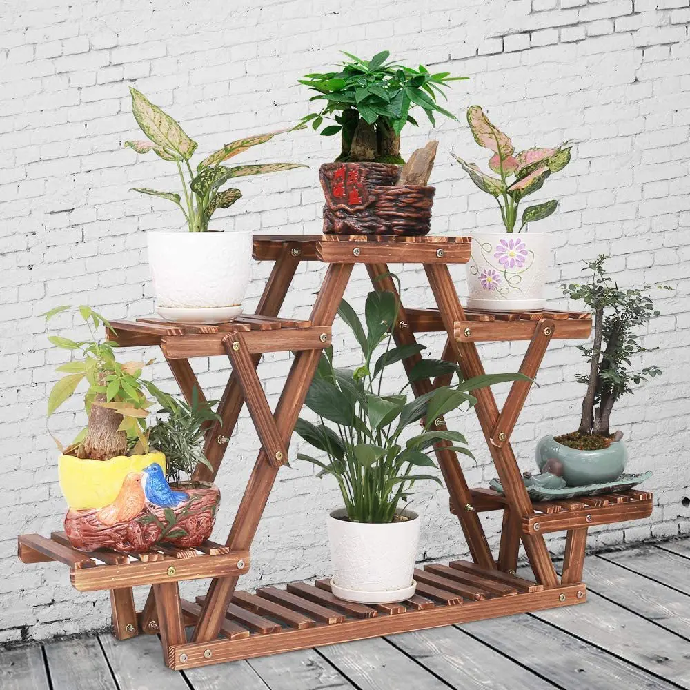 Ladder Wooden Flower Stand Living Room Office Solid Wood Flower Stand Balcony Multi-layer Floor Potted Plant Holder 4-layer