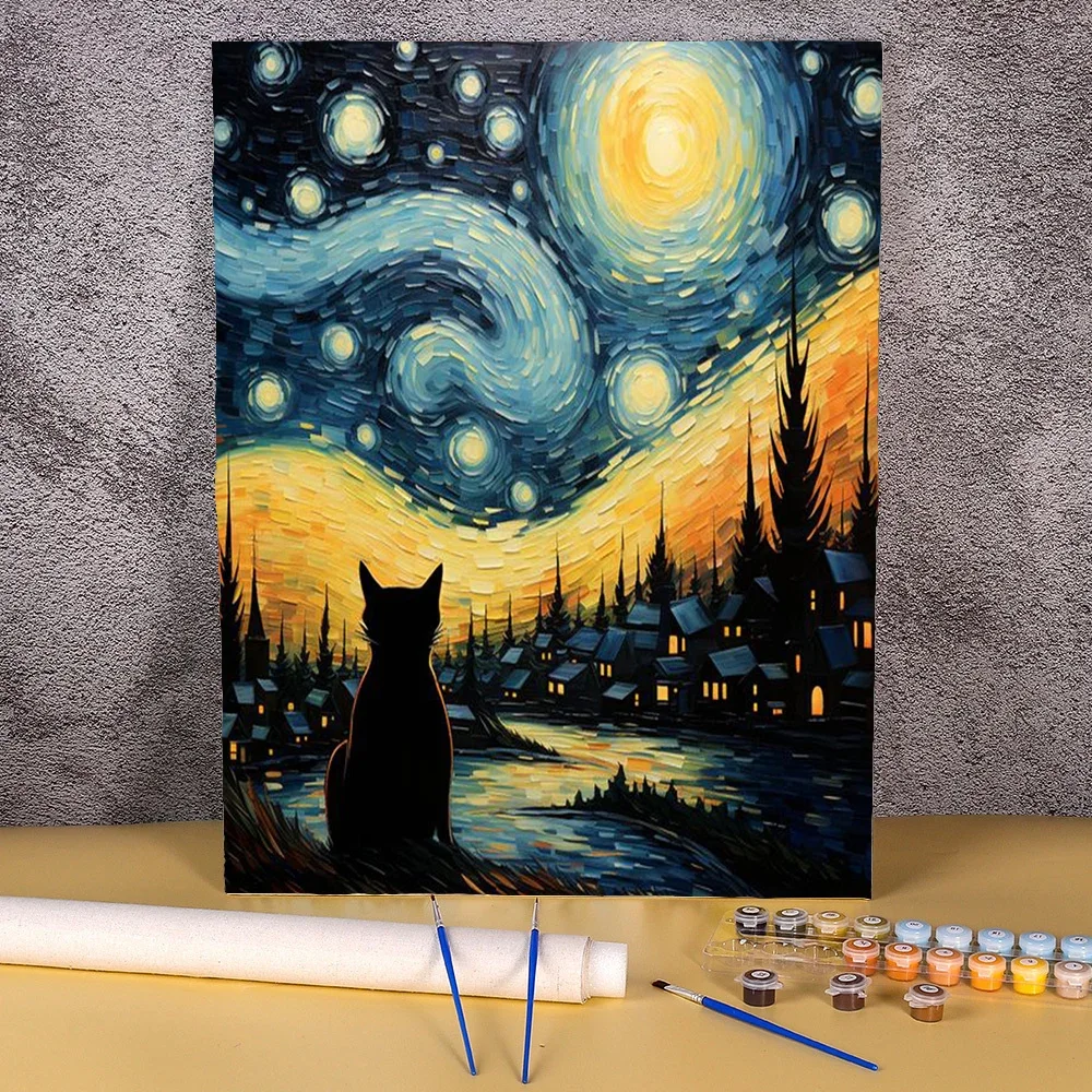 

600201 By Number Cat Animals Kits For Adults Handpainted DIY Paint By Number Abstract Starry Sky On Canvas Home Decoration