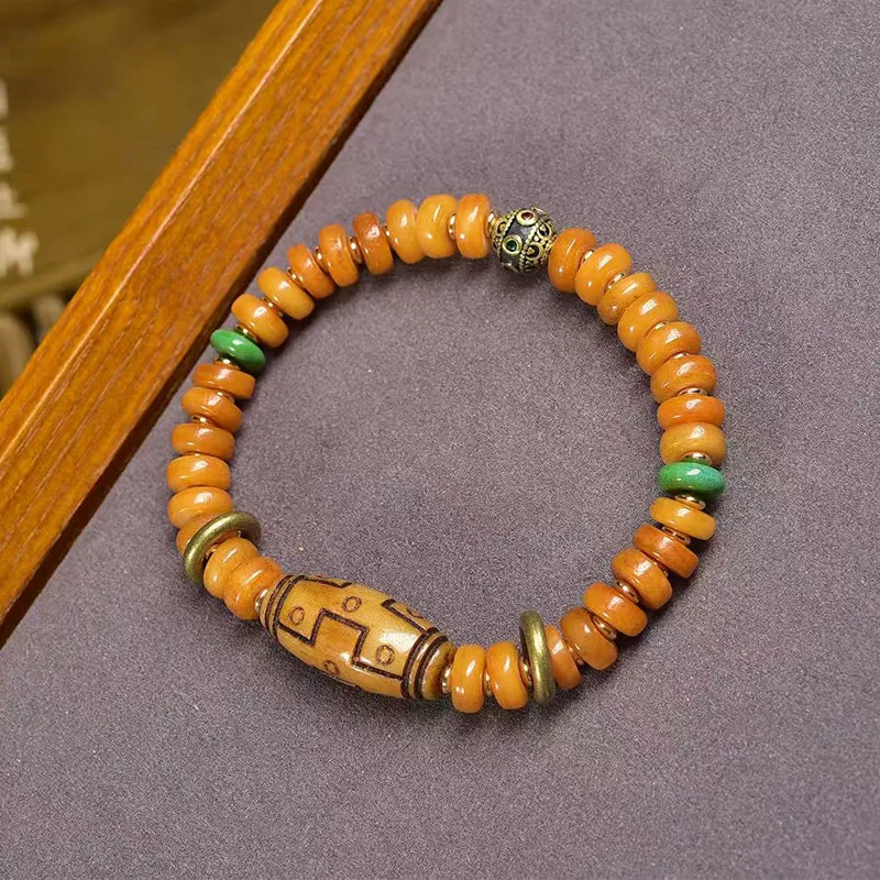Pelvic bracelet Sherpa melon  carved Dzi bead glass and yak bone accessories decorative Buddhist beads