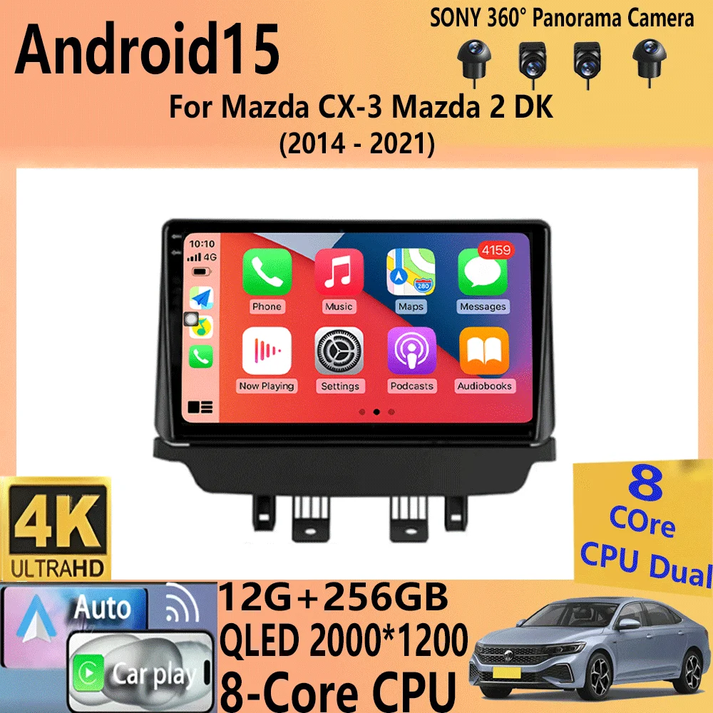 

Android 15 For Mazda CX-3 Mazda 2 DK 2014-2021 Wireless Carplay Stereo Screen Head Unit Car Radio Multimedia Navigation 5G WIFI