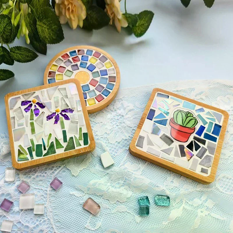 Tapis de tasse en mosaïque fait à la main, fond en bambou, éducation précoce, création gratuite, jouets artisanaux