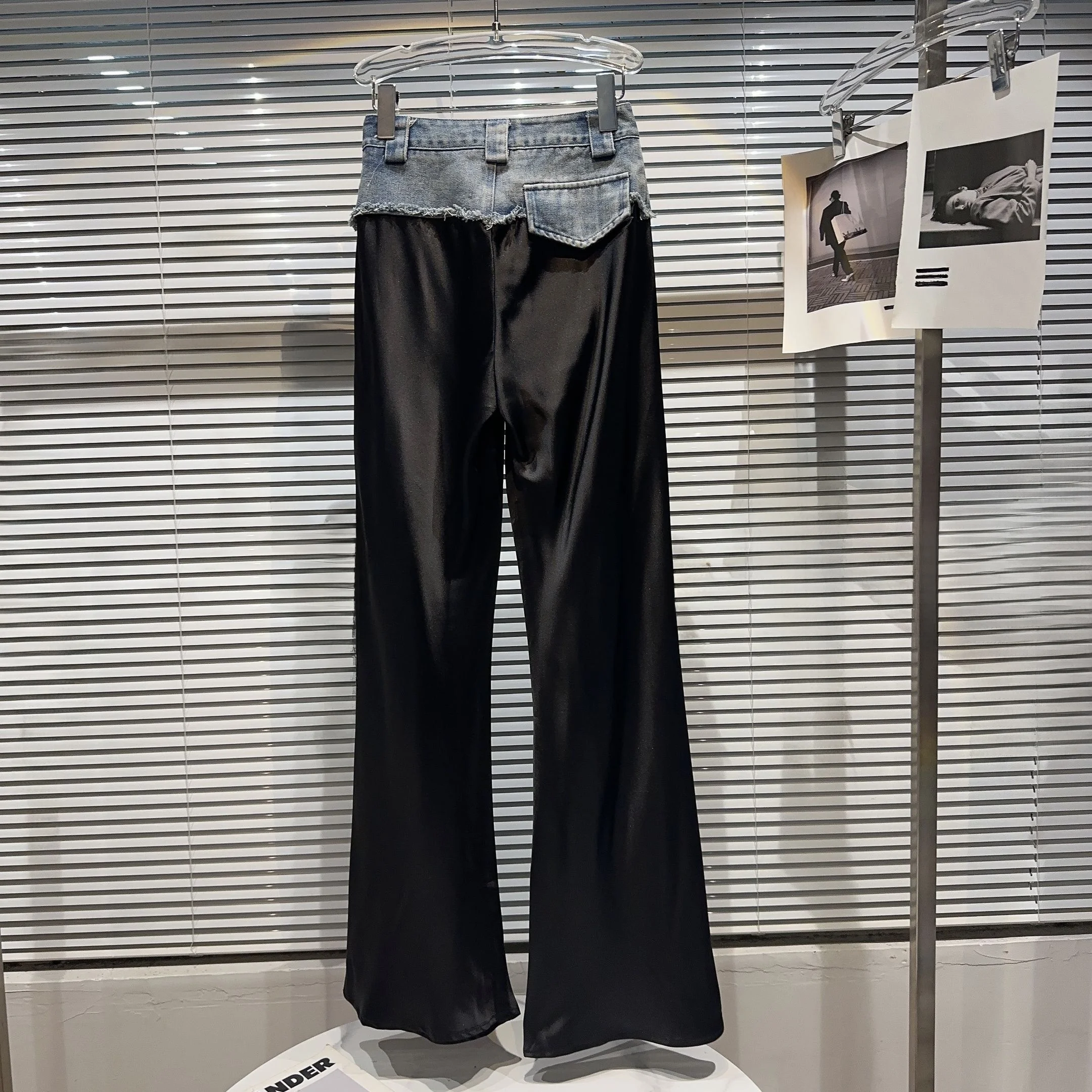 Trendy 2025 Autumn New Sle Spicy Girl Celebri Denim Frayed Patchwork Silk Casual Pants Women's Loose Fit Asymmetrical