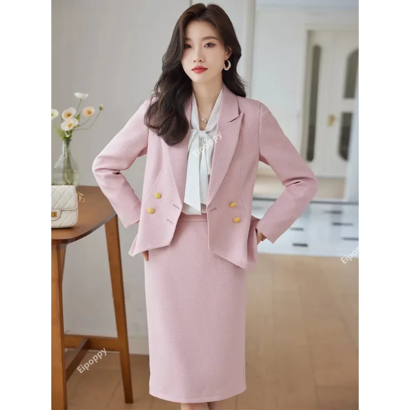 2024 New Formal Elegant Women gonna Suit 2 pezzi High-end doppio petto Office Lady Slim Jacket Blazer Set abbigliamento aziendale