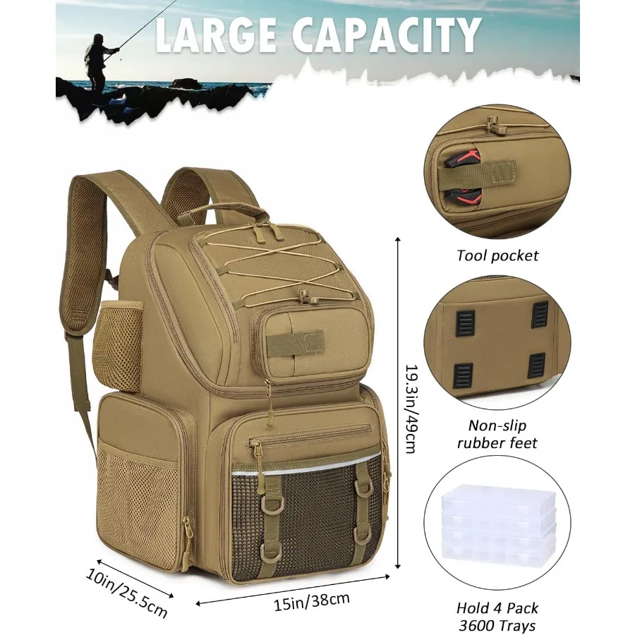حقيبة ظهر لصيد الأسماك من هامبولي مع صناديق أدوات صيد السمك 50 لتر مع حامل قضيب تبريد حقيبة معالجة مقاومة للماء للرجال #2