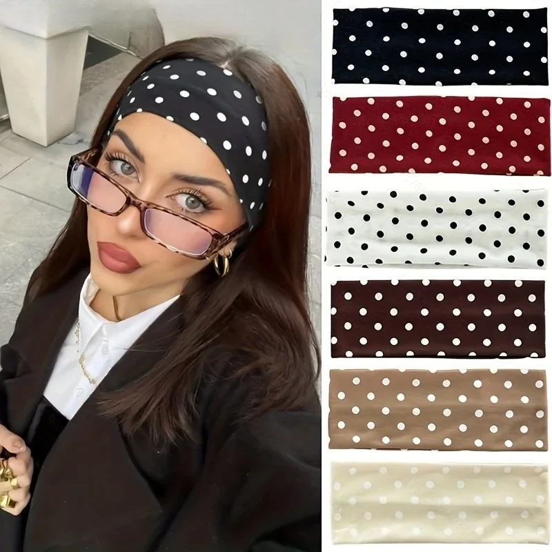 3pcs Polka Dot Yoga Elastic Headband Fashionable Dot-pattern Makeup Headband Sports Fitness Sweat-absorbent Hairbands for Women