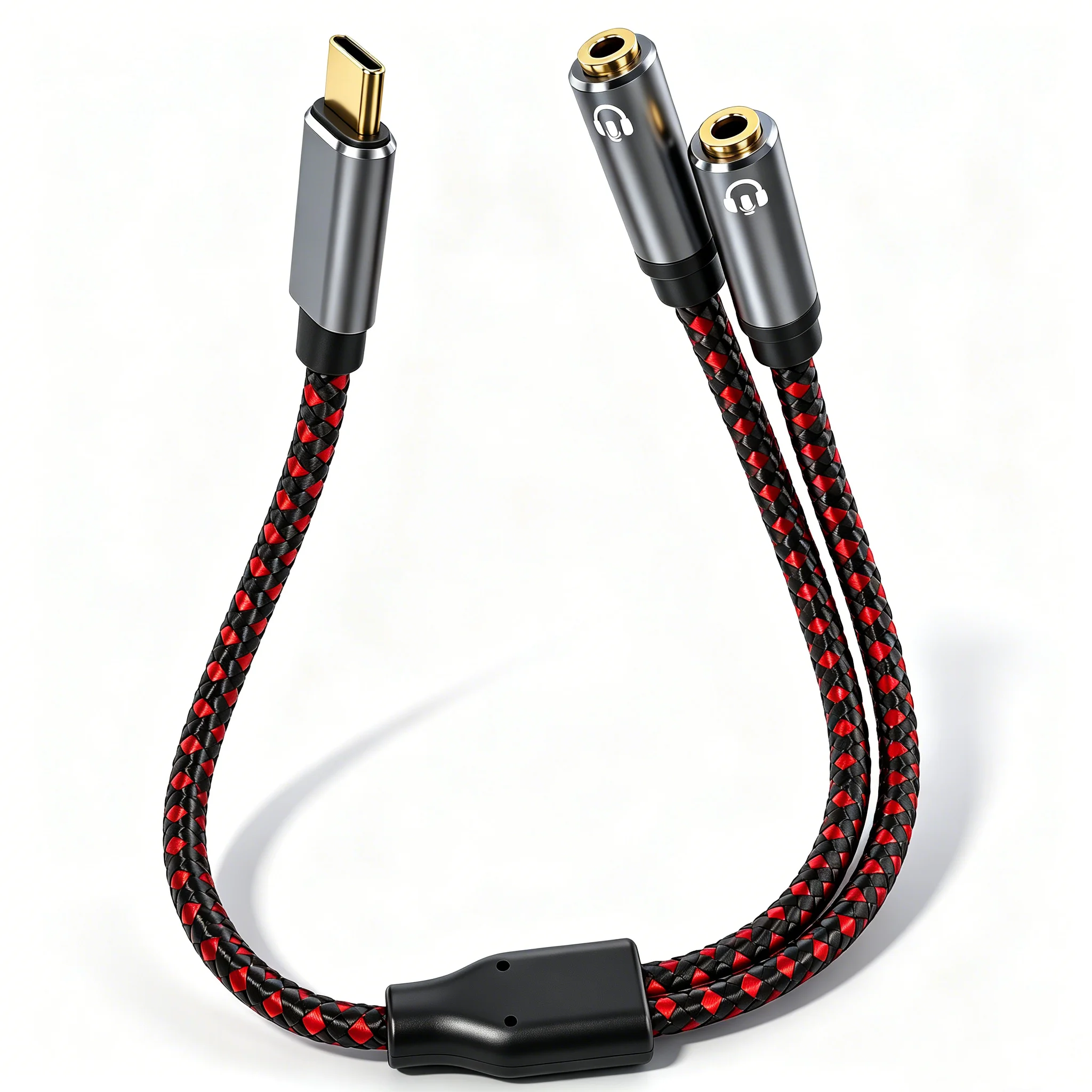 

USB C Double Headphone Splitter with DAC Chip Type C to Dual 3.5mm TRRS Audio Adapter for One Laptop/Smartphone to Two Headsets