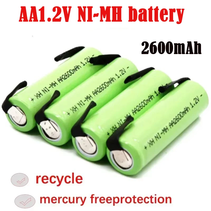 1.2V AA Rechargeable Battery, 2600mah, NI-MH Cell, Green Housing with Solder Tabs for solar lights emergency lights 1.2V battery