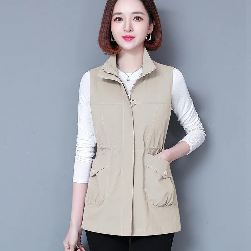 UHYTGF Spring Summer Vest Jacket Women\'s Korean Sleeveless Coat Female Thin Waistcoat Middle-Aged Mom Casual Tops Outerwear 2102