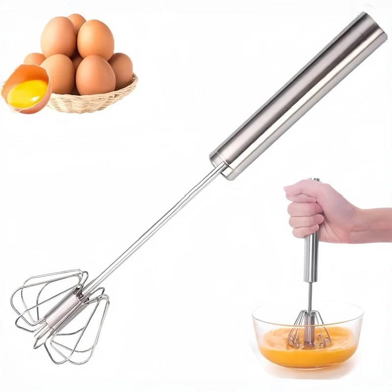 Stainless Steel Whisk Hand Push Rotating Whisk Blender Push-down Agitator Multifunctional Milk Frother Kitchen Egg Tools