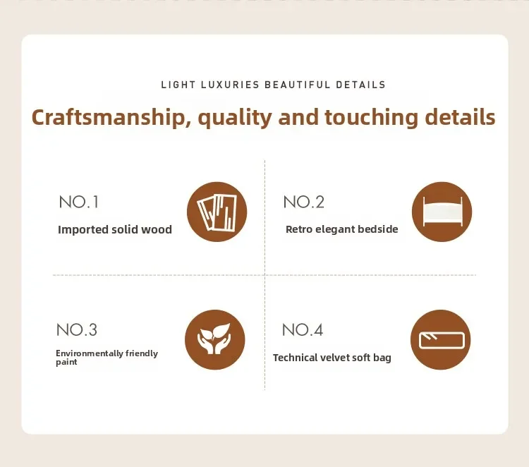 Mesita de noche de madera maciza Retro americana, bolsa suave, 1,5 m, 1,8 m, cama doble, moderna, sencilla, francesa ligera