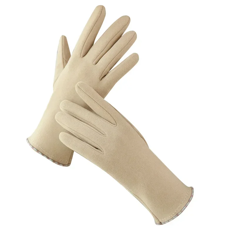 الشتاء الدافئة النساء قفازات سميكة المخملية قفازات شاشة اللمس قفازات كاملة الأصابع بلون المألوف قفازات مقاومة للبرودة