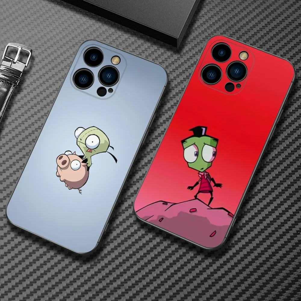 Cartoon I-Invader Zim etui na telefon do iPhone15,14,13, 12 Mini 11 Pro XR, X, XS, MAX 7, 8 Plus silikonowa obudowa miękka czerń