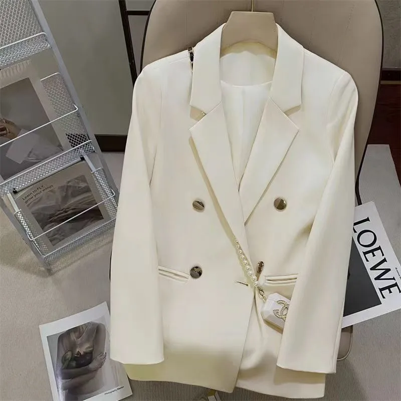 Imagem -03 - Jaqueta Cabolsa de Terno Cabolsas Casuais Tops Branco Preto Primavera Outono Feminino Blazer Moda Novo 2023 Versão Coreana Feminina