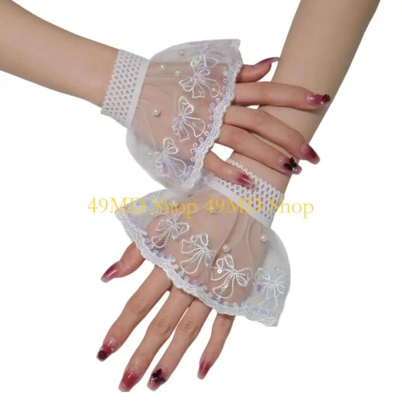 49MD Delicate Mesh Glitters Hand Cuffs For Jewelry And Accessory Display