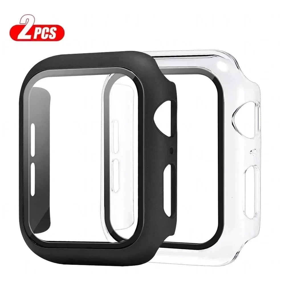 2Pcs Tempered Glass+cover For Apple Watch Case 45mm 41mm 44mm 40mm 42mm Screen Protector Iwatch serie 9 8 4 SE 7 5 6 Accessories image 6