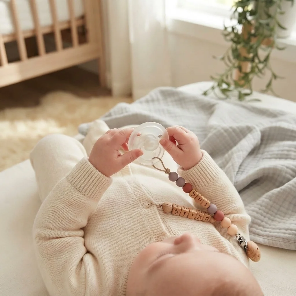 New Custom Hebrew Name Pacifier Clip Personalized Baby Dummy Chain Pastel  Holder Newborn Baby Shower Gift Hebrew Letter
