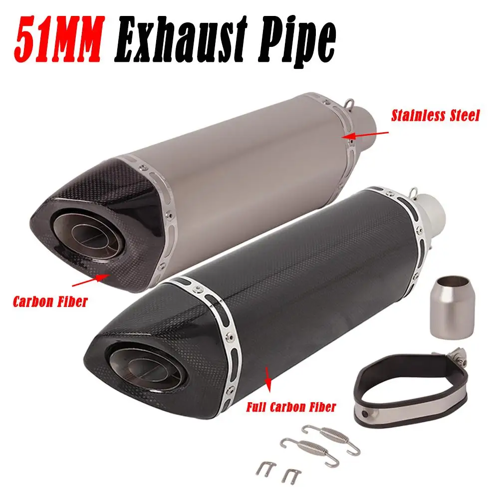 

51MM Universal Motorcycle Exhaust Pipe Escape Muffler With DB Killer Silencer For Dirt Street Bike Stainless Steel Carbon Fibre