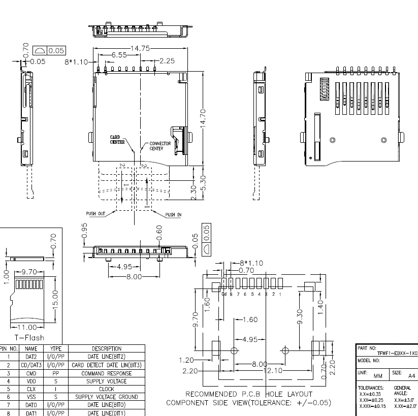 5 pièces/TF/TF-115-B TF-115-BCP9 MINI porte-carte SD porte-carte SD/modèle auto-élastique