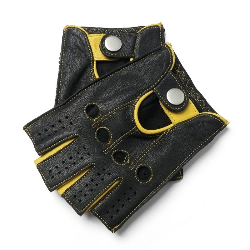 Motorcycle retro gloves outdoor leather locomotive goatskin half finger punched and breathable guantes moto