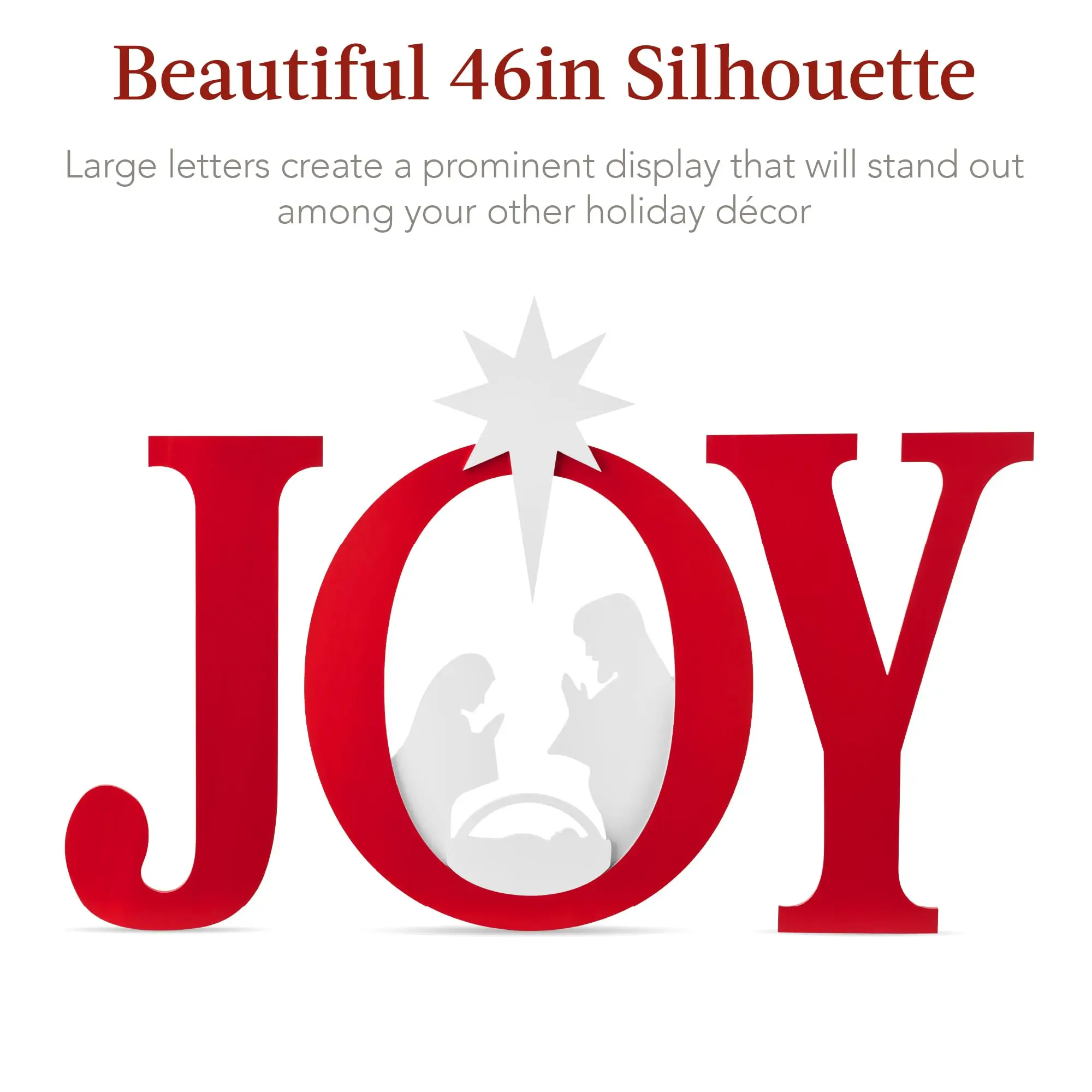 46in Outdoor JOY Christmas Nativity Decoration, 3 Piece Yard Decor Sign Holy Weather Resistant PVC Silhouette for