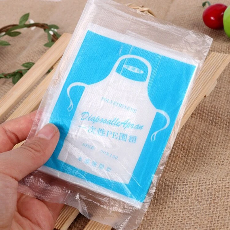 50/100pcs Disposable Plastic Aprons Eco Flat Pack Protection Body Clear Waterproof Gowns Individually Packing