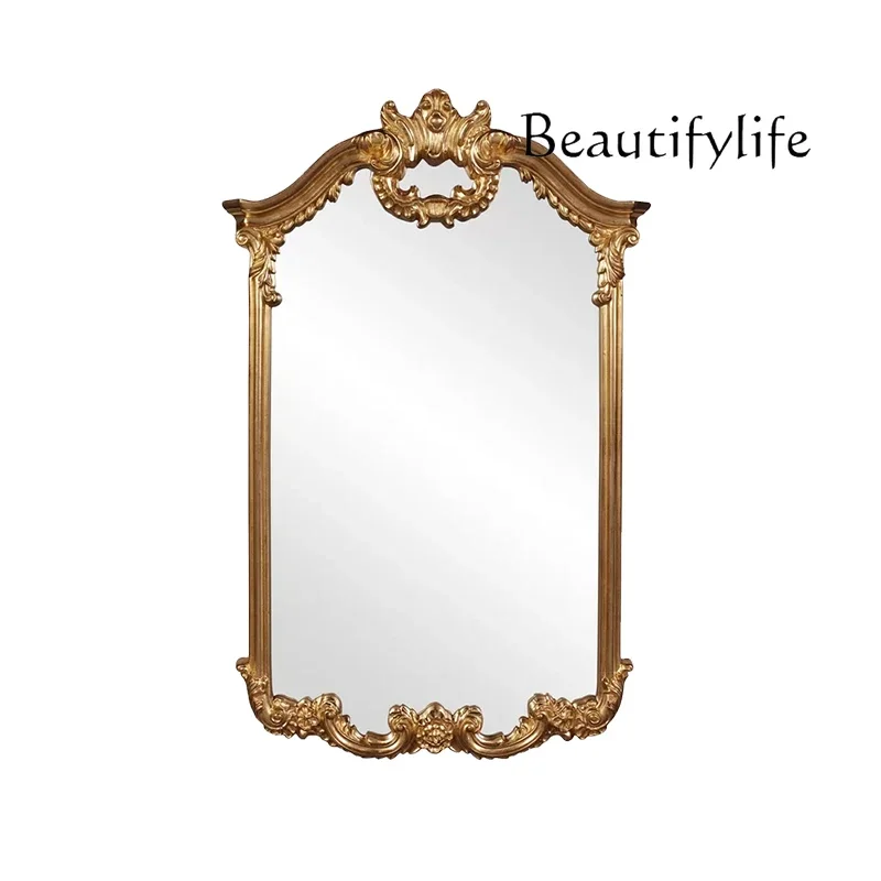 

European Style Bathroom Mirror Carved Classical Mirror Vintage Ornament Makeup Wall Hanging French Bathroom