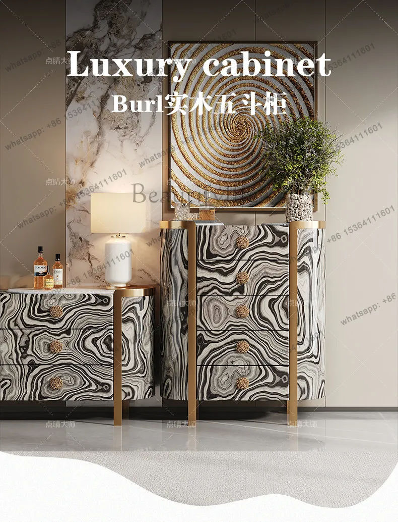 Light luxury marble chest of drawers Bedroom luxury bedside storage Solid wood storage cabinet