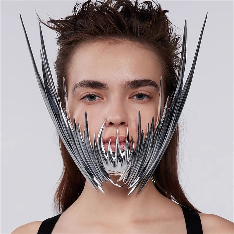 Cyberpunk Spiked Thorns Metal Chain Face Unique Design Men and Women Fashion Street Carnival Party Jewelry Gifts 2023