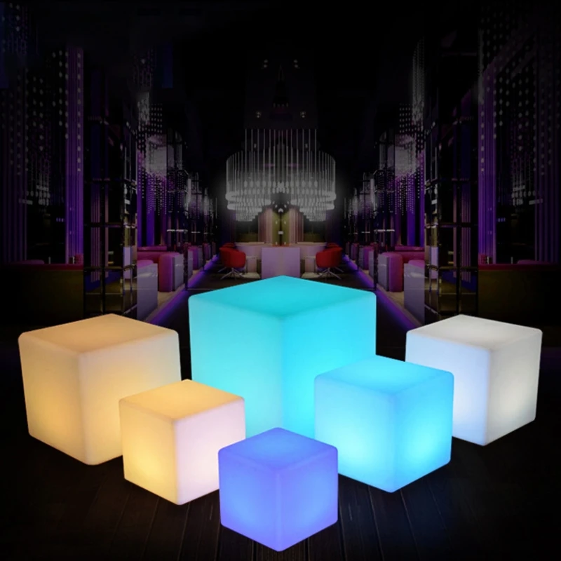 Glowing Cube Square Stool LED Light Cube  Chair Waterproof Rechargeable Lighting Sitting Stool Multipurpose Lighting Equipment