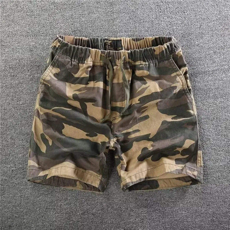 Retro Cotton Running Shorts Drawstring Sports Camouflage Waist Youth Loose Fit Five-Quarter Length Men's Fashion Summer Trousers