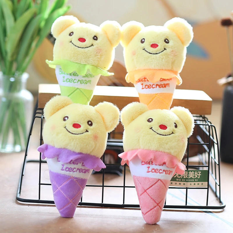 1PC Cartoon Cone Animal Ice Cream Pendant Small Ornaments Plush Keychain Accessories Bag Pendant