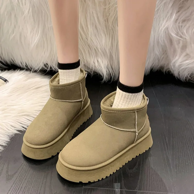 2024 New Autumn Women's Round Toe Comfortable and Fashionable Shallow Snow Boots Women's Suede Short-tube Warm Cotton Shoes