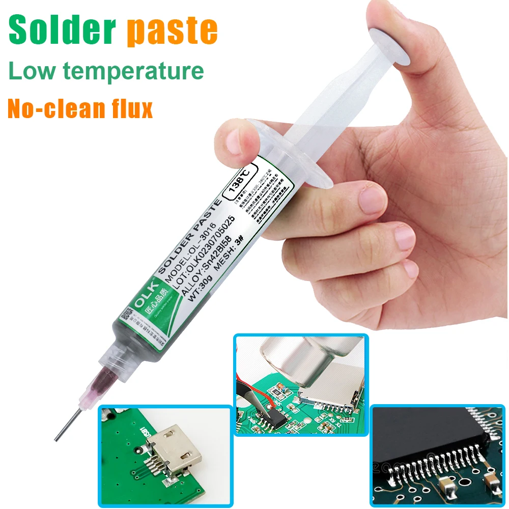 2024 New Type Low Temperature Lead-free Syringe No Clean Solder Paste Led Sn42Bi58 138℃ SMD Repair Welding Paste