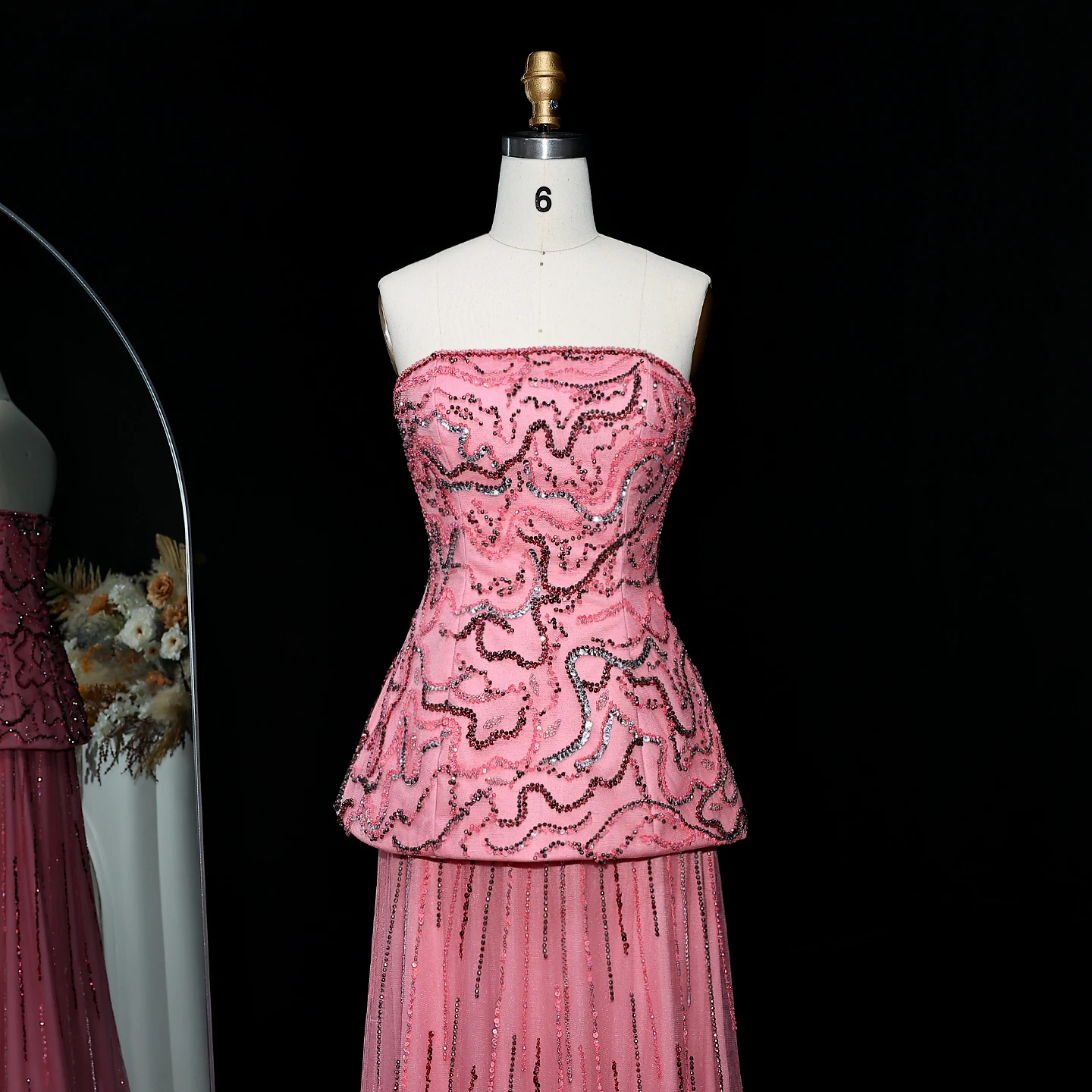 Sharon Said Luxuriöses Dubai Rosenrosa Kristall Trägerloses Perlenbesetztes Blaues Abendkleid Hochzeitsfeierkleider 2026 Neu SS218 Maßgeschneidert – Detail 8