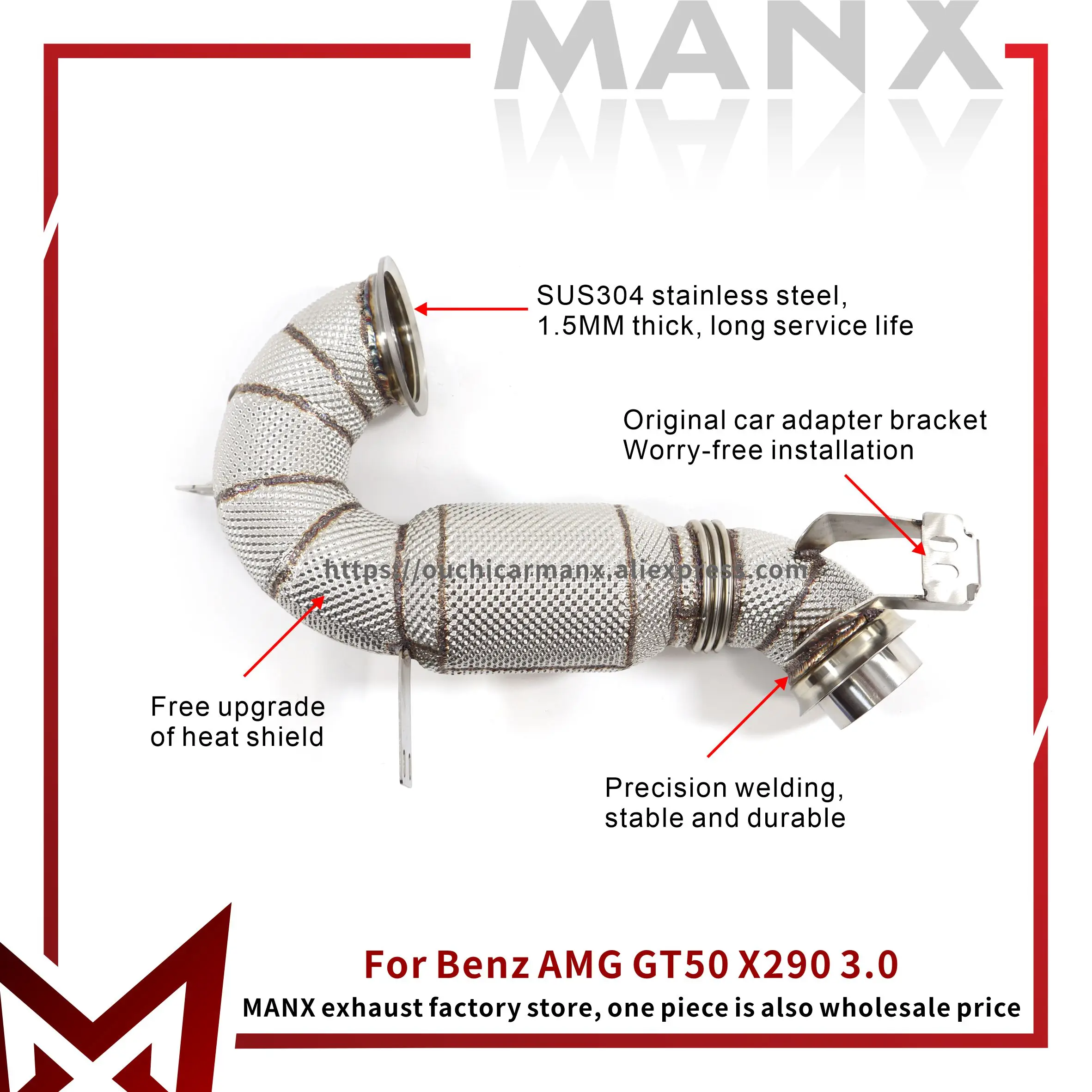 

Stainless Steel Downpipe for Benz AMG GT50 X290 3.0T Performance Car Exhaust System with Heat Shield