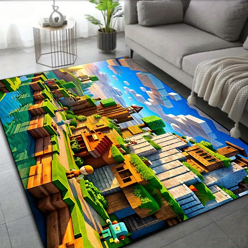 Highly Detailed Isometric Video Game Cityscape Rug Colorful Modern Area Mat for Living Room Gaming Decor Pop Art Anime Style