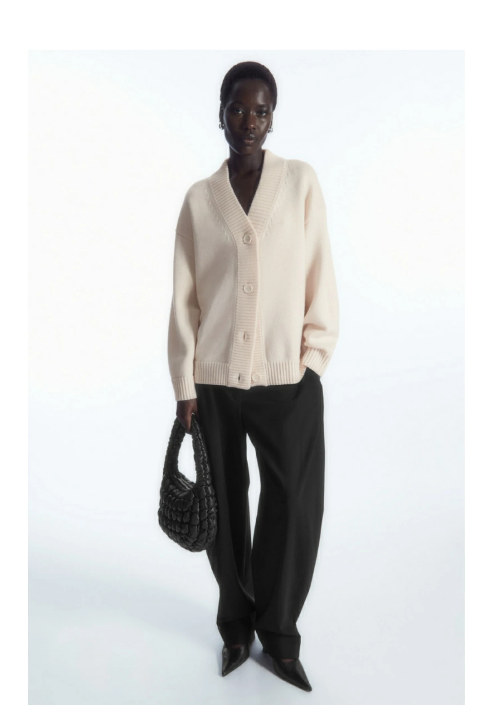 

Ethereal MD 2025 cos winter new style of Ladies' casual fashion Loose-fitting V-neck wool blend ribbed knitted cardigan